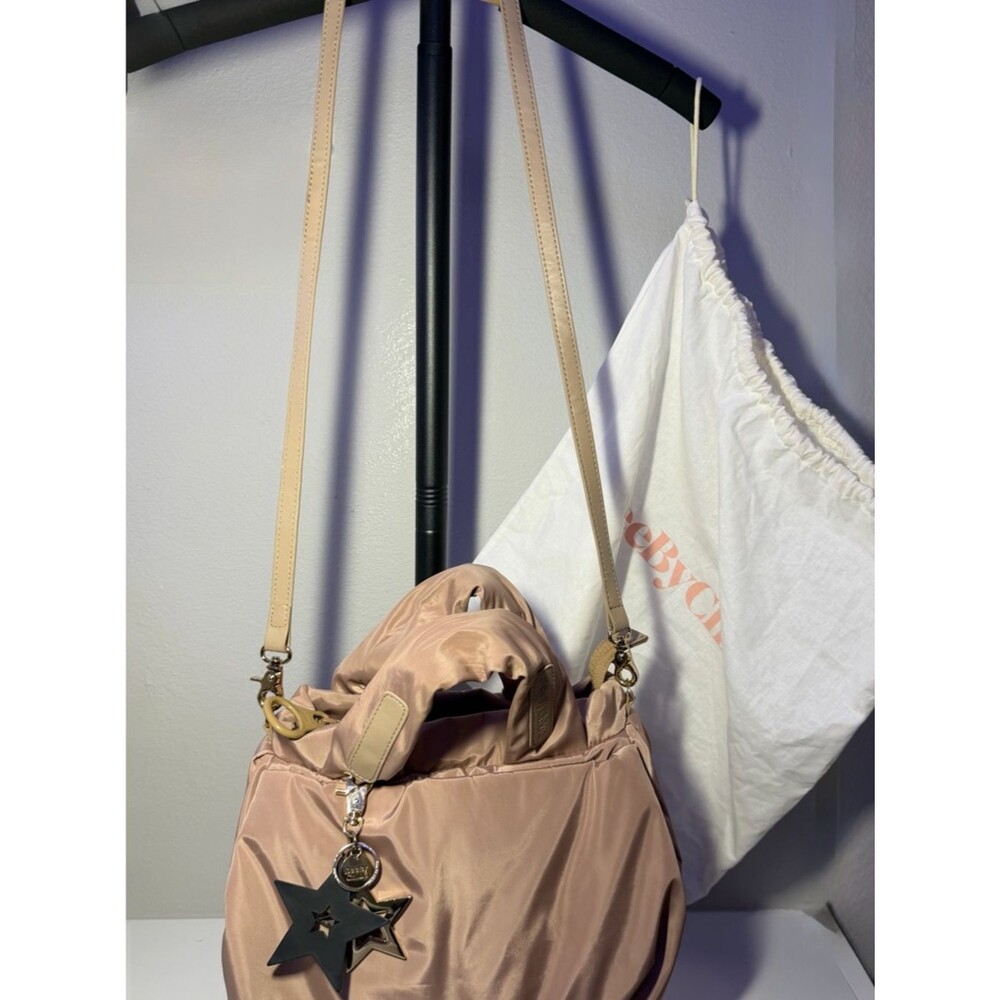 See by Chloe Satin Light Pink Tote Bag with Star Charm and Crossbody strap.
